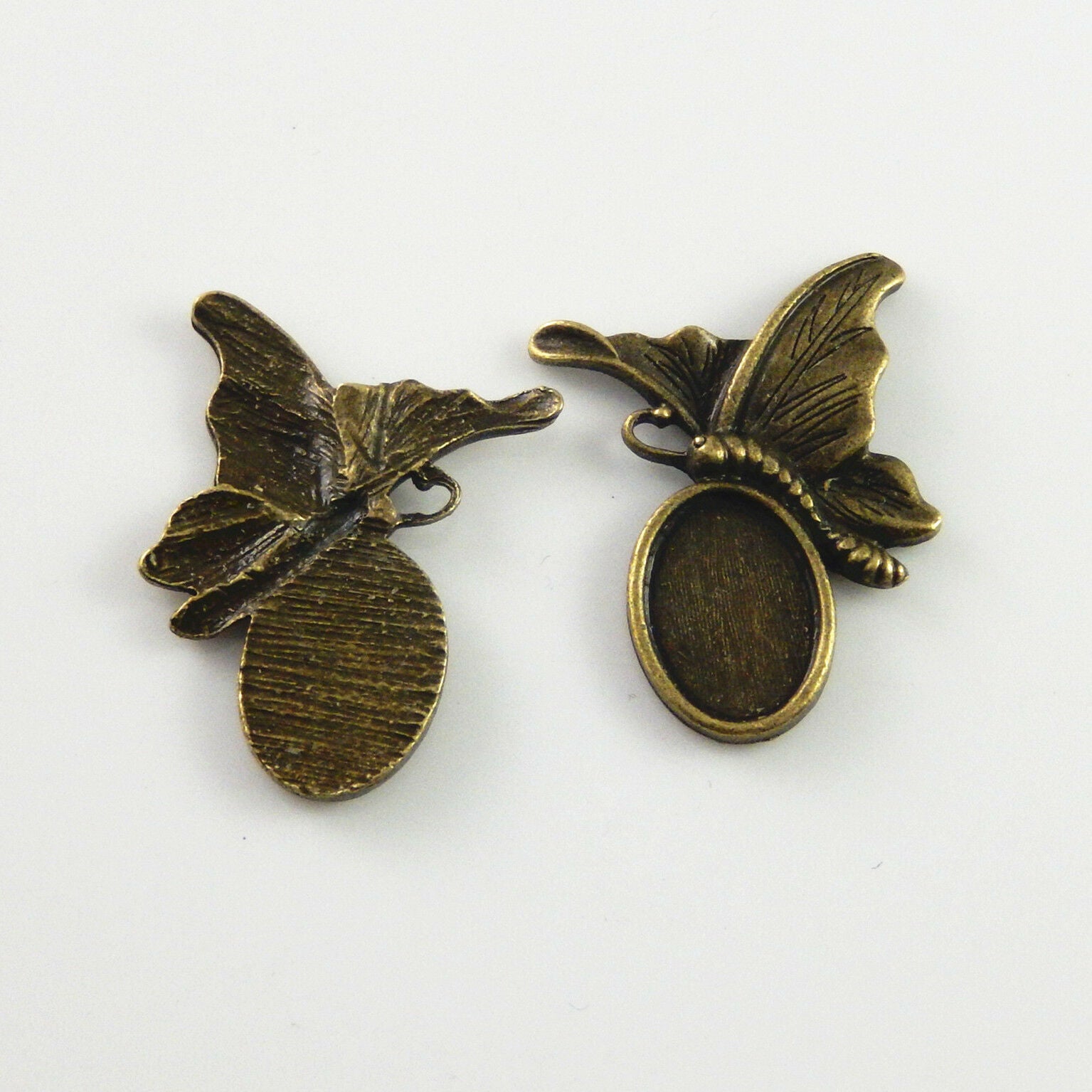Antiqued Bronze Alloy Cameo Base Pendants Trays 14x10mm Butterfly Charms 10pcs