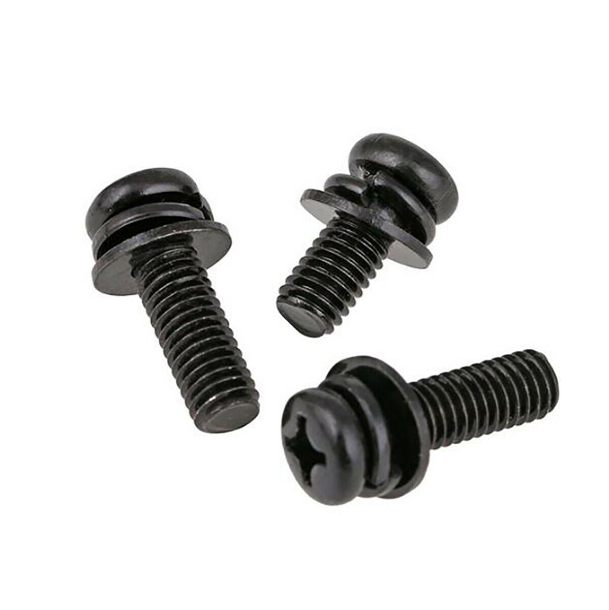 10 Kits Black Zinc-Plated Phillips Pan Head Screw +Flat/Spring Washer (M6*10mm)