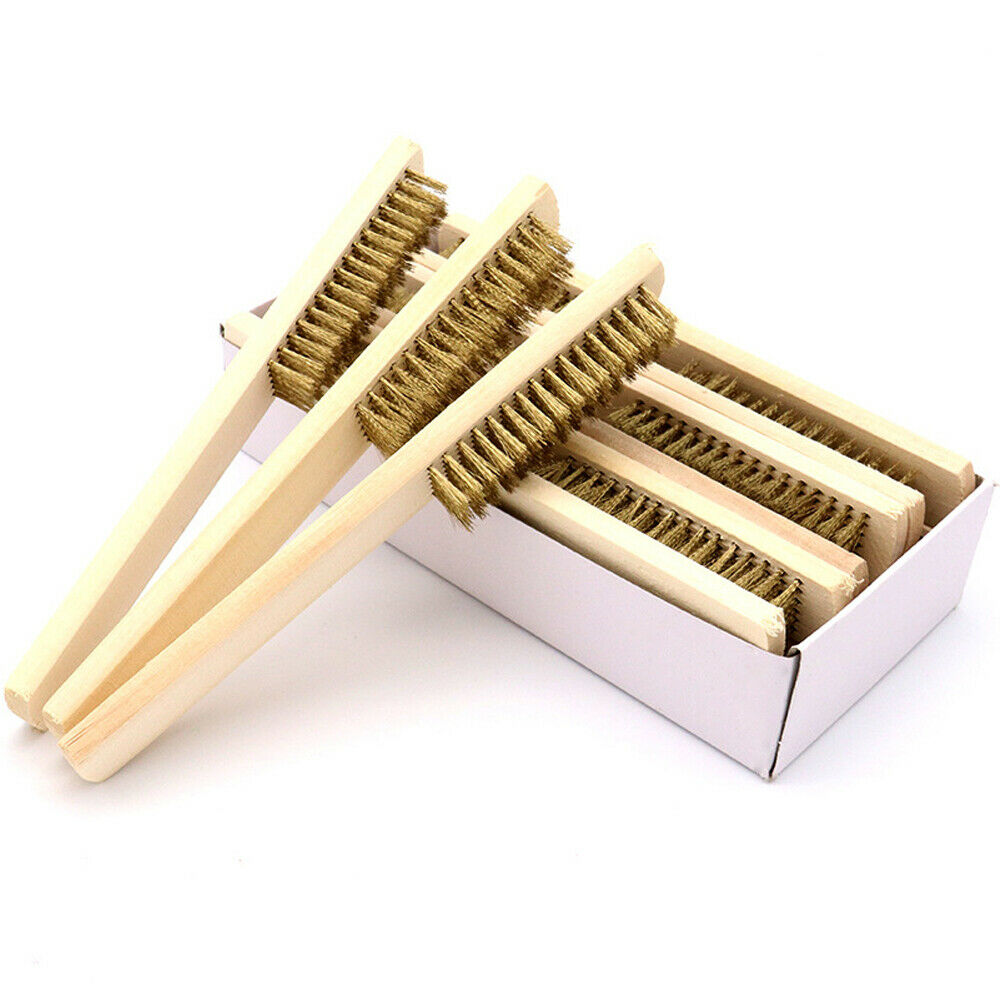 12x Wood Handle Brass Wire Copper Brush Polishing Grinding Cleaning Hand Tool