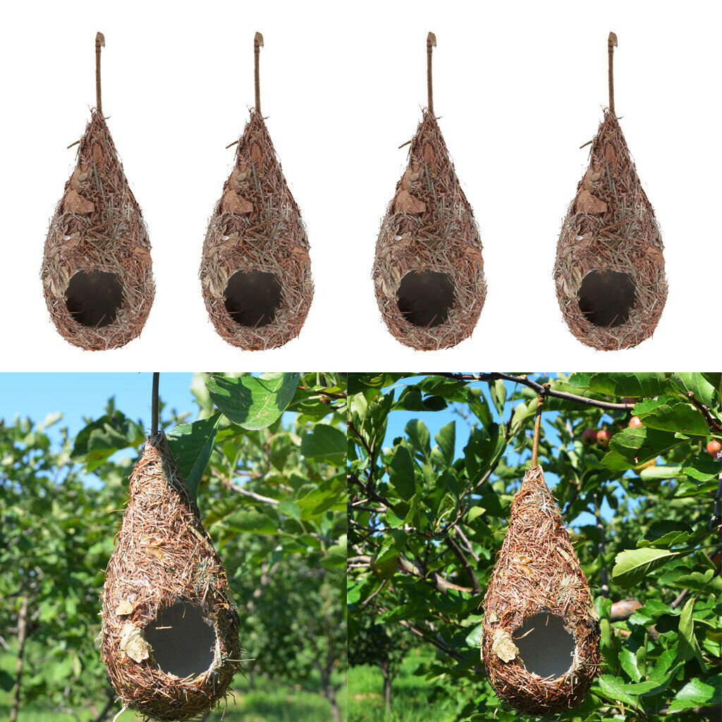 4 x Hanging Handwoven Bird Nest Parrot Hatching Breeding Nest Pet Grass Cave