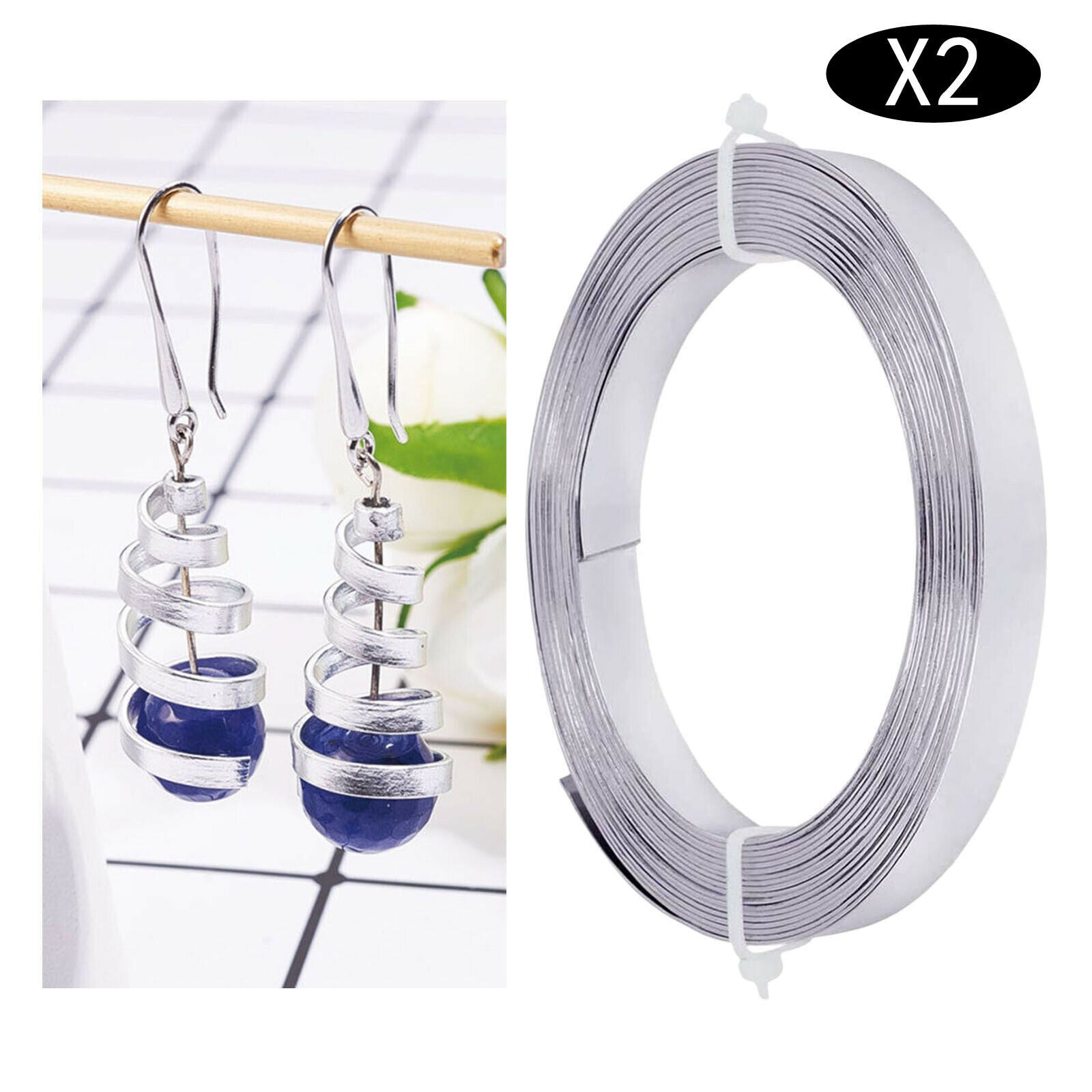 2Pcs 33ft Aluminum Flat Wire Gem Stone Wrap Sculpting Bezel Strip Metal Wire