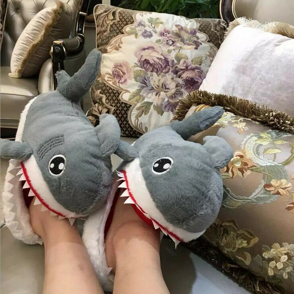 Women Men Shark Warm Soft Plush Slippers Home Winter Slippers Gifts