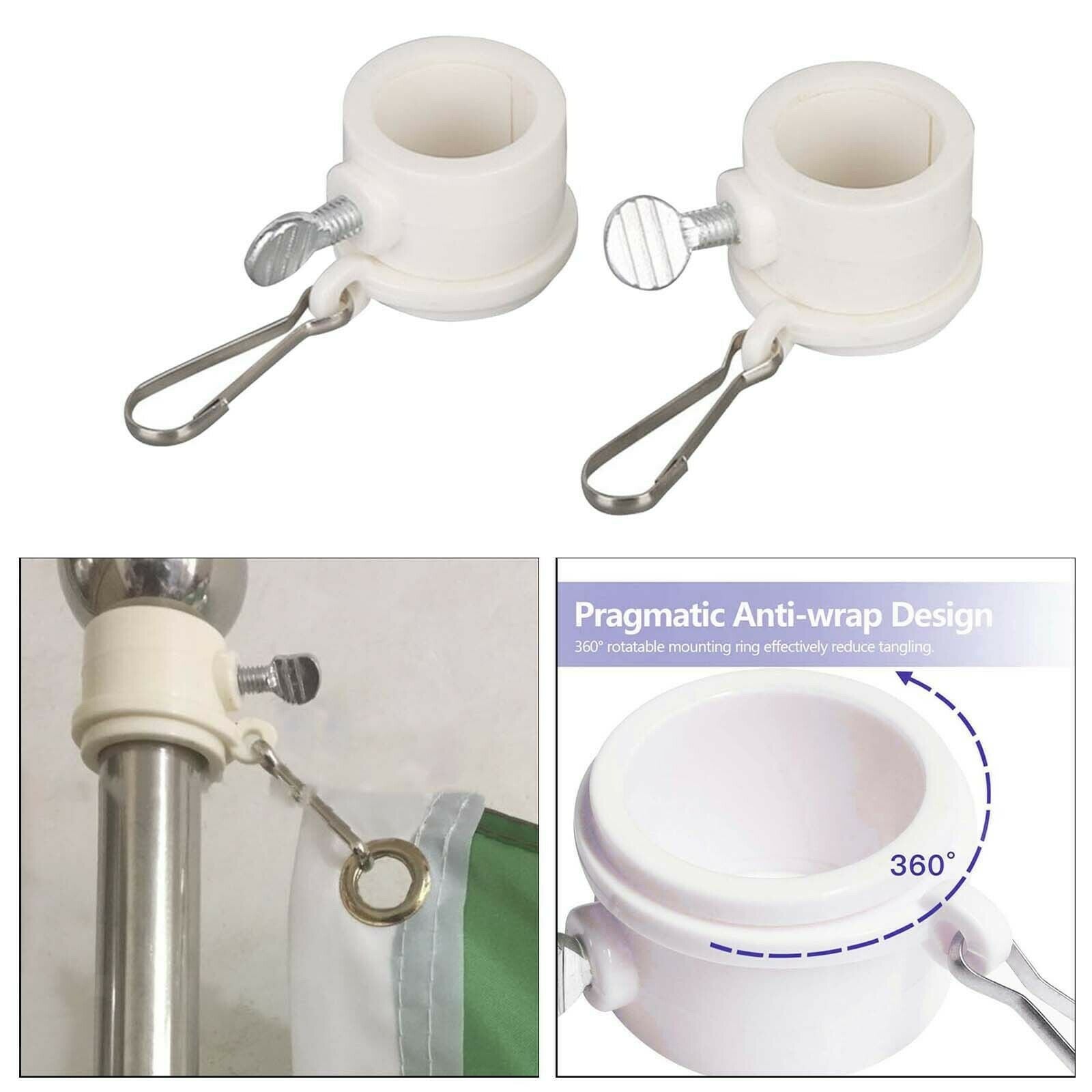 1 Pair 360 Degree Flag Pole Rings Anti-Wrap Grommet Clip Plastic 1.15inch