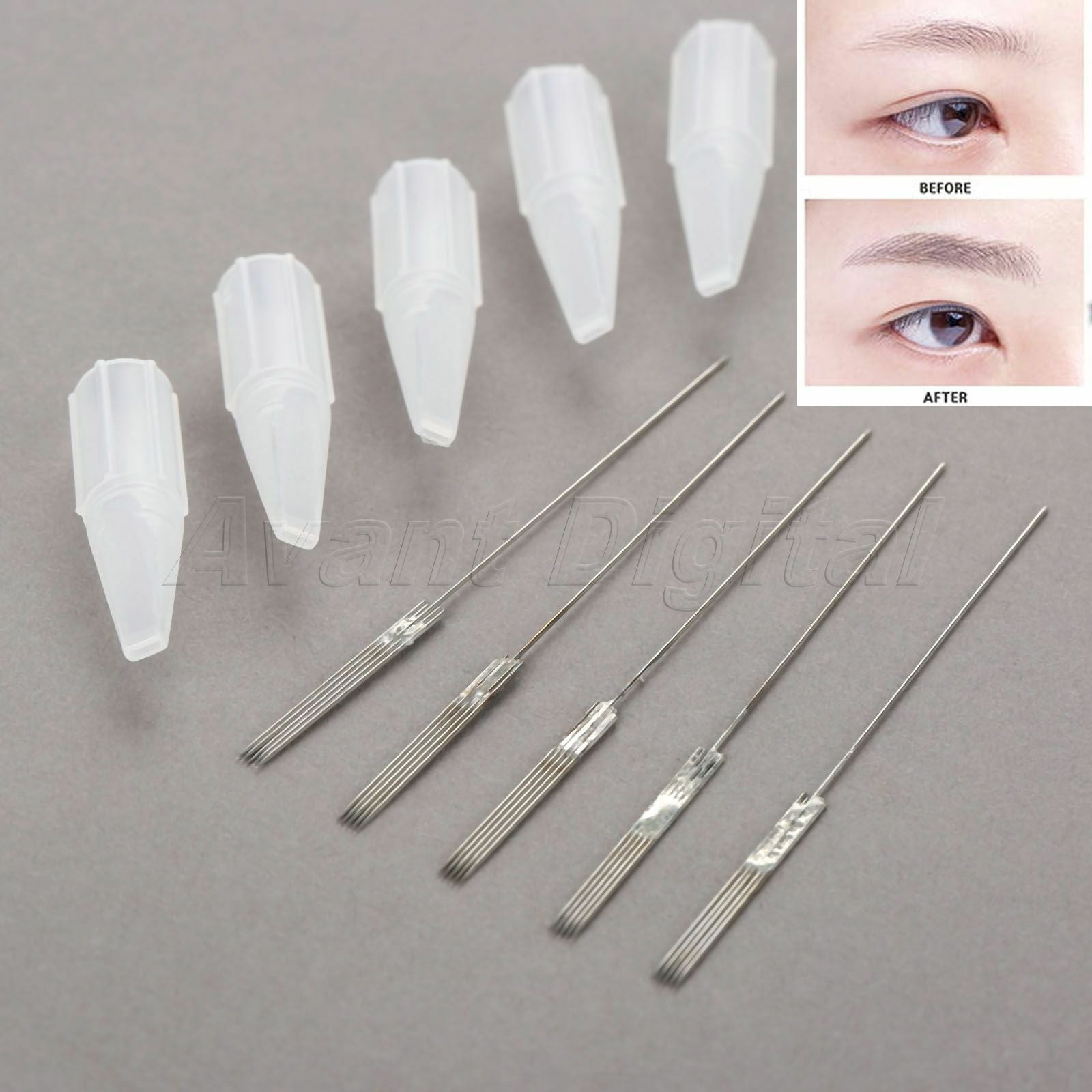 50x Microblading 5F Eyebrow Tattoo Needles + 50pcs 5F Needle Tips Tattoo Supply