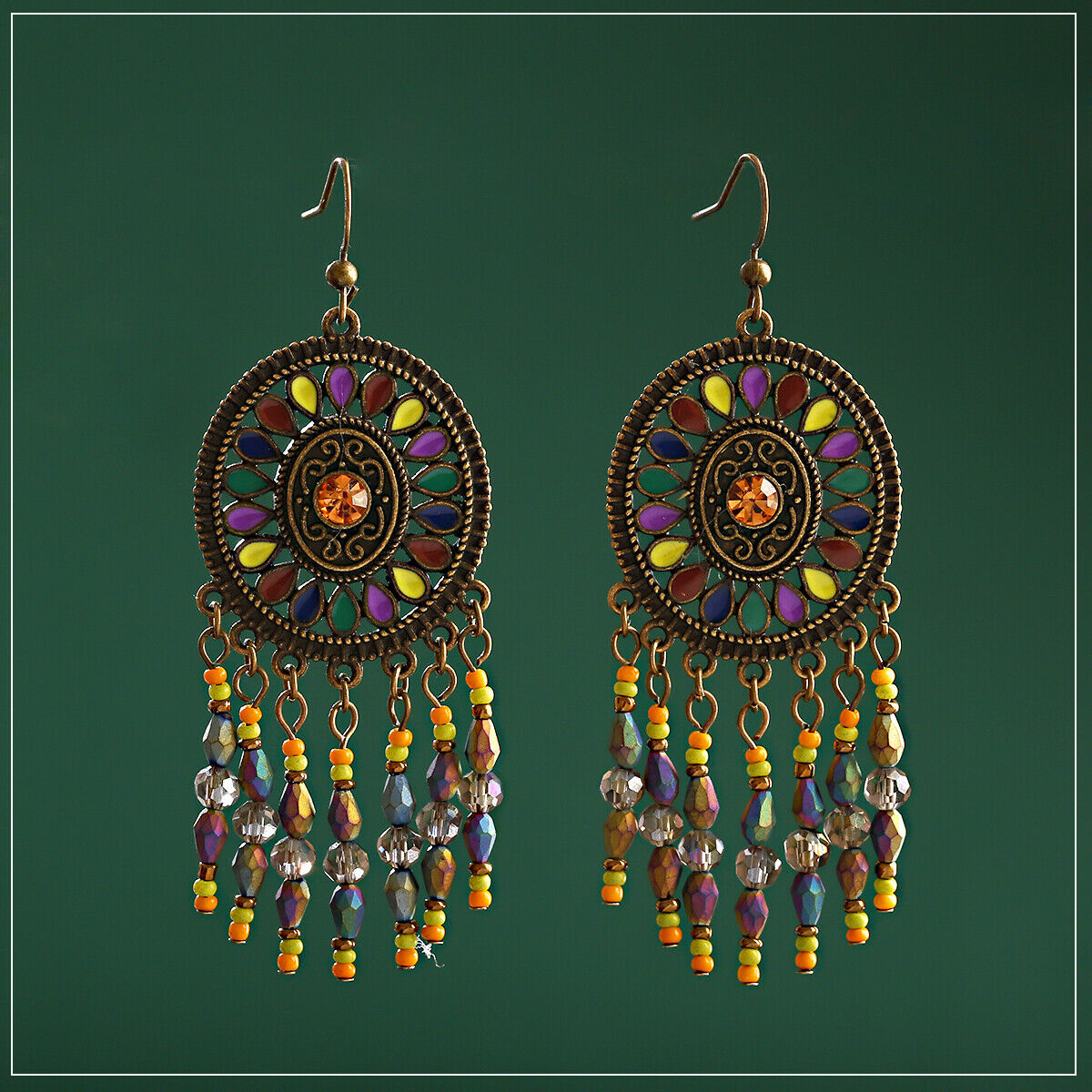 7 Colors Round Crystal Circle Dangle Tassel Women Bohemia Jewelry Hook Earrings