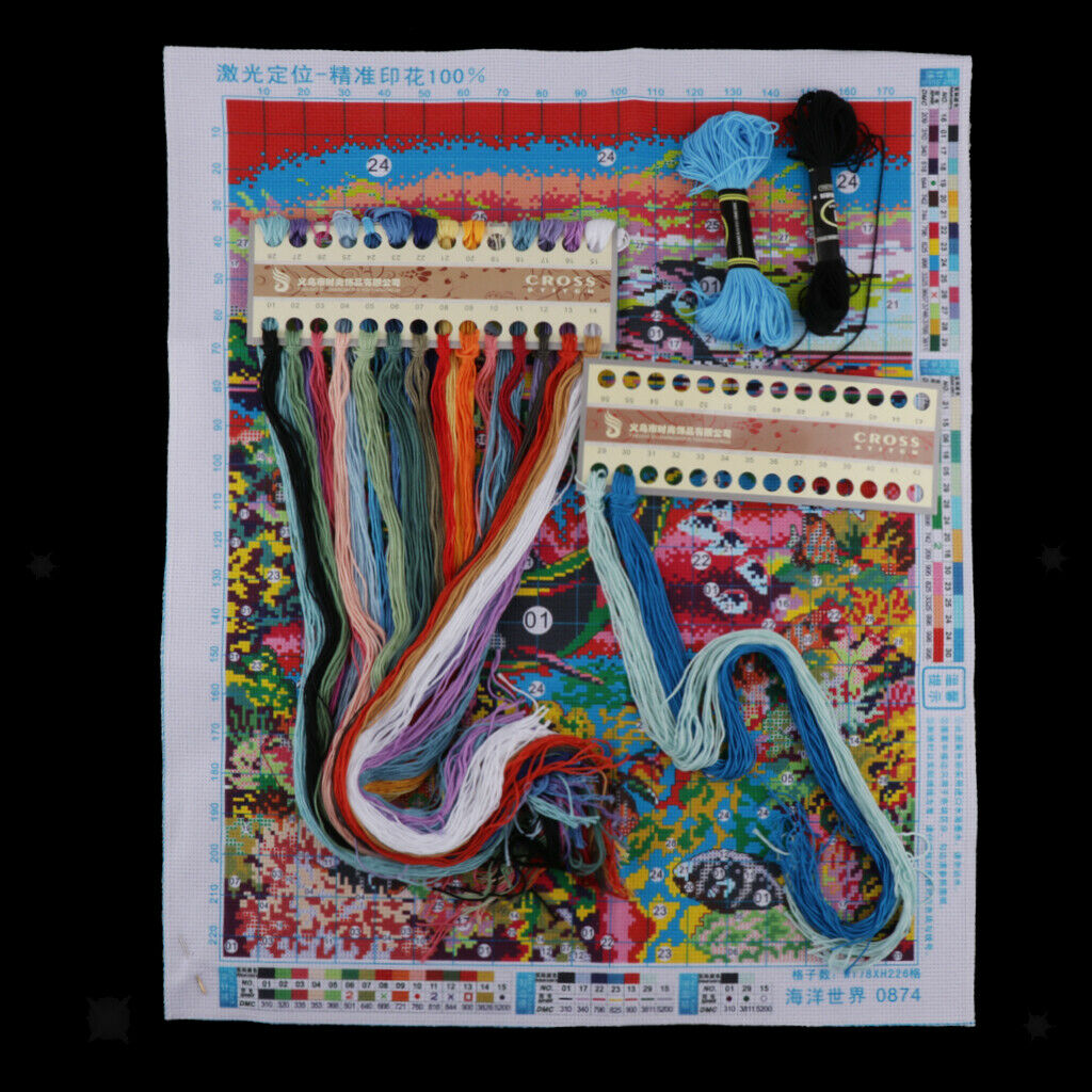Ocean World Stamped Cross Stitch Kits For Kids Embroidery 11 Counted