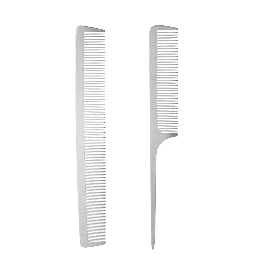 2 Pcs Stainless Steel Hair Comb Per Hair Salon Barber Steel Comb Hair