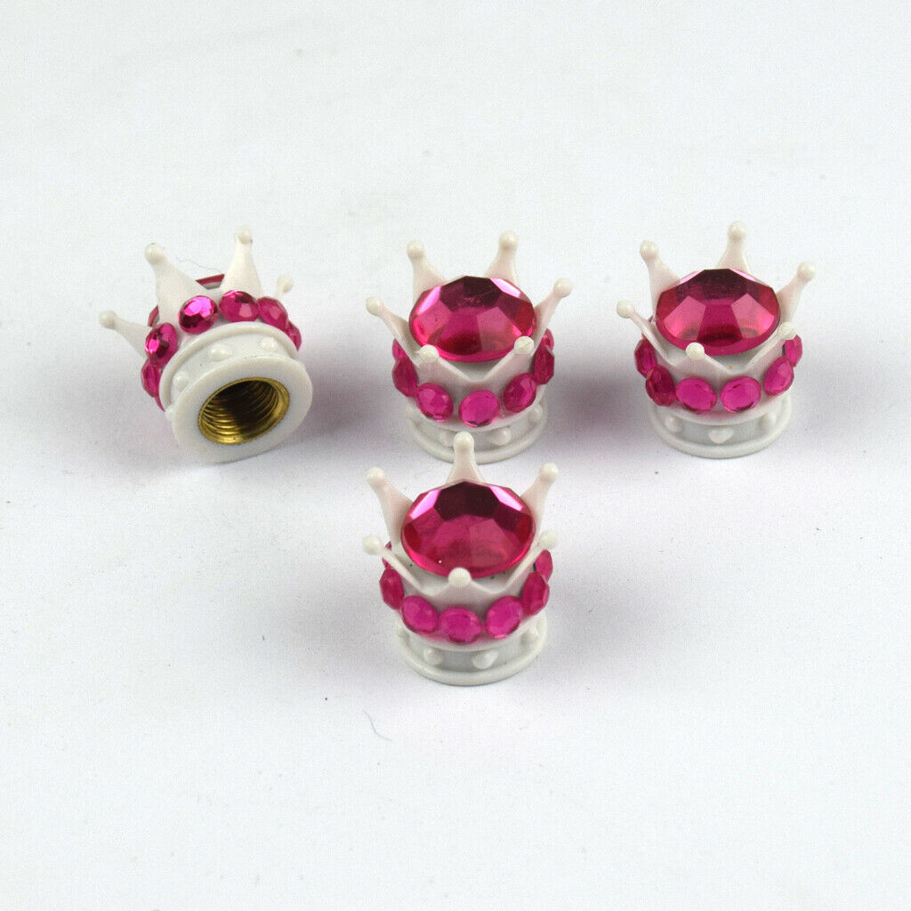 4 pc White Crown Bling Diamond Tire Stem Valve Caps Car Truck Vehicle Coral