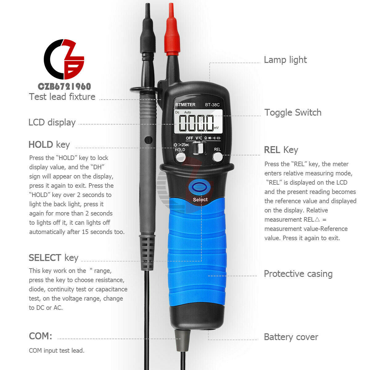 Portale Digital Pen Multimeter Voltage AC-DC Ohm Continuity Tester Capacity Blue