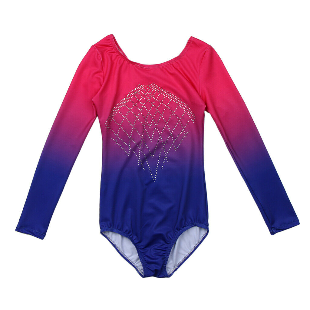 Girls One-Piece Leotard Athletic Dance Gymnastics Bodysuit 10 Pink + Blue