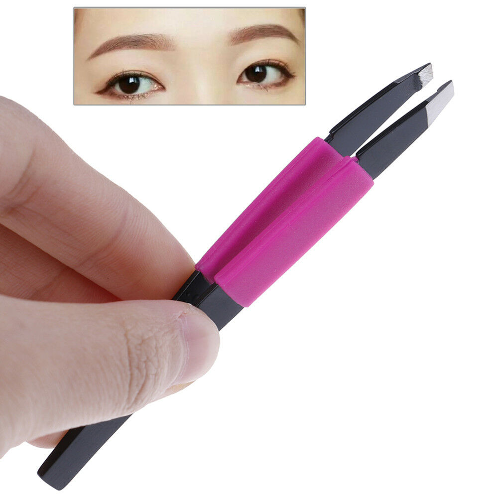 Eyelash eyebrow hair lady make up removal slanted stainless steel tweezer.l8
