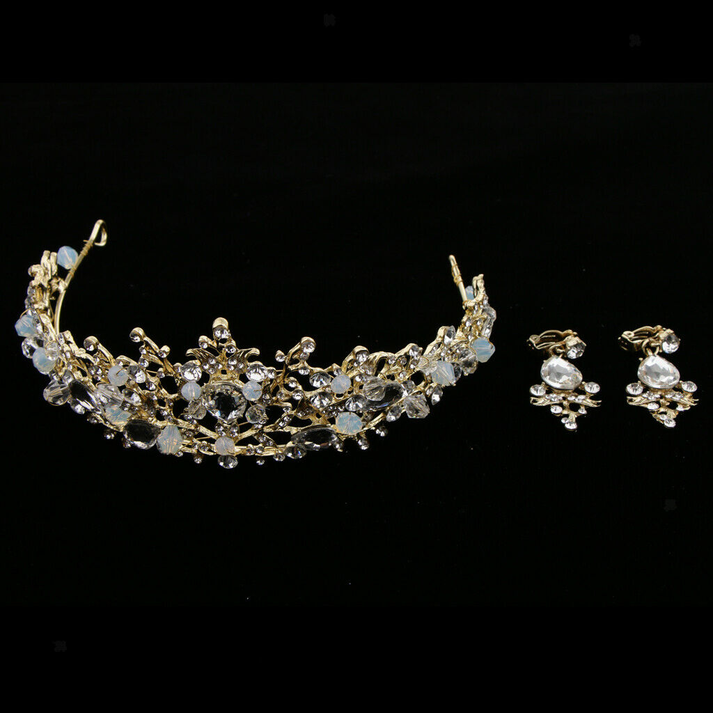 Bridal Wedding Crown Tiaras Earring Set Women and Girls Banquet Party Decor