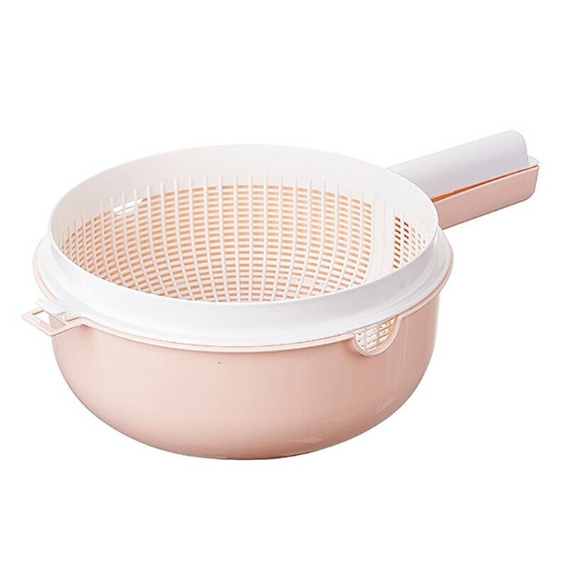 Plastic Handles Rice Wash Basket Double-Layer Drain Basket Kitchen Fruit VegS8Q3