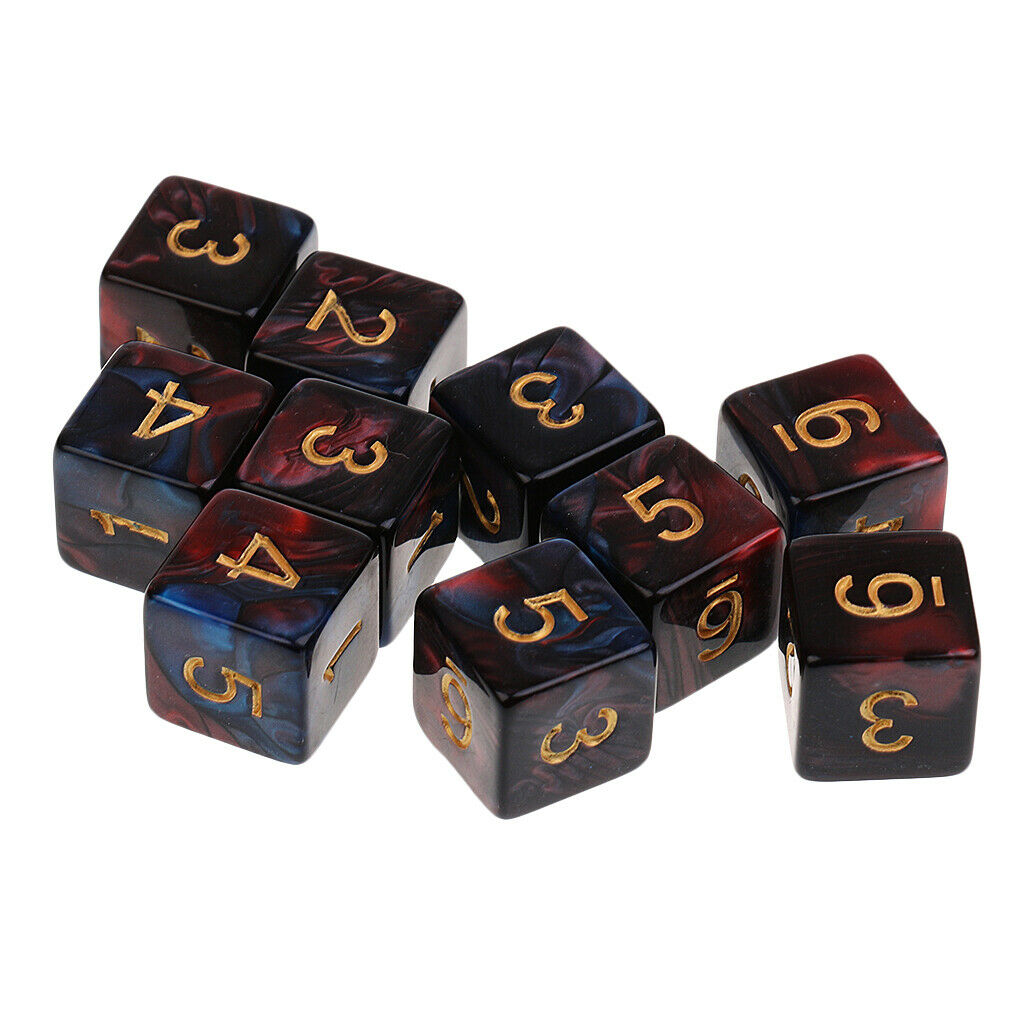 10x D6 acrylic dice 6-sided dice accessories for board game RPG game blue red