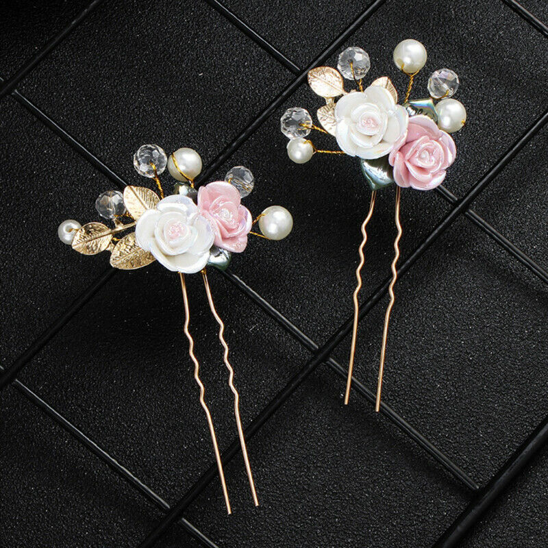 Rose Flower Hairpins Wedding Crystal Headdress Wedding Crystals Pearls He.l8