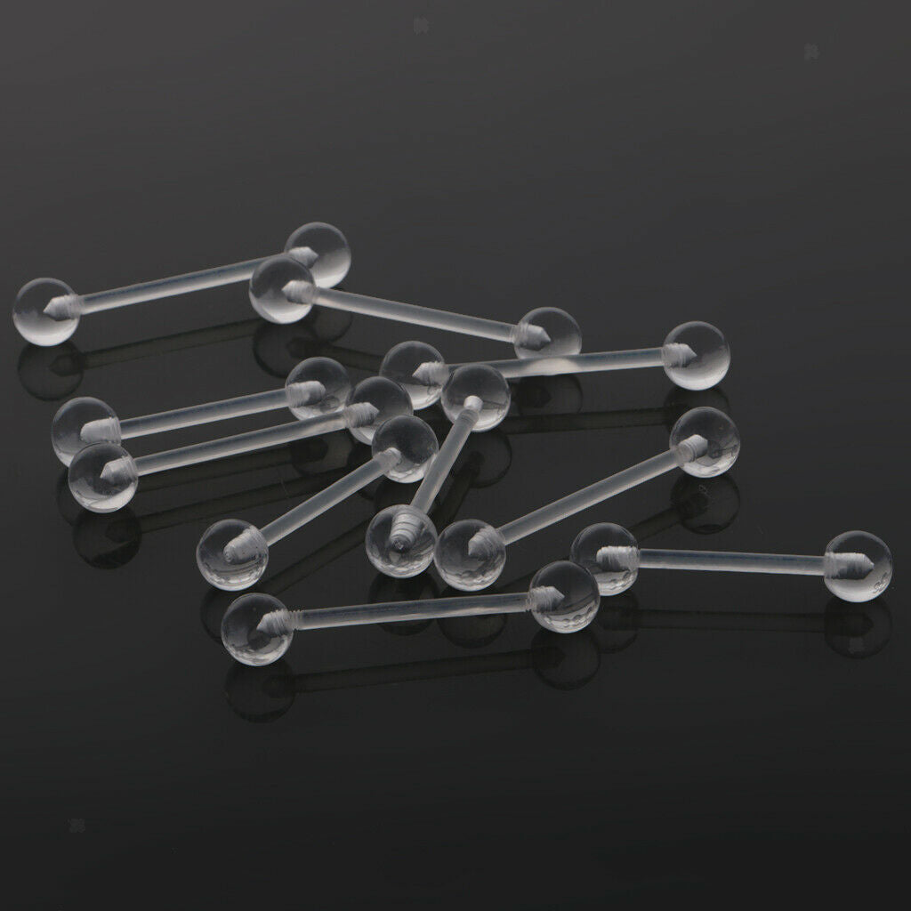 10Pcs  Jewelry Eyebrow Navel Belly Tongue Lip Bar Ring 14G