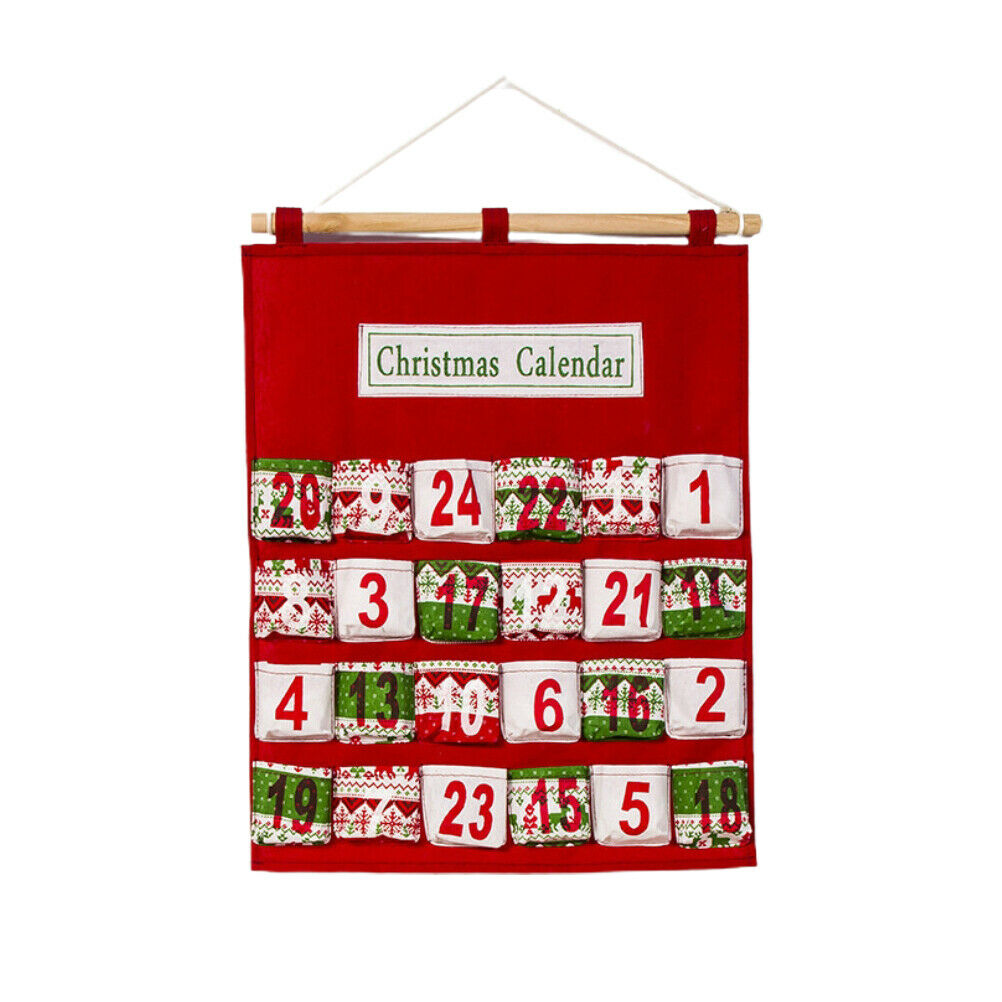 Christmas Advent Calendar Wall Hanging Bag with 24 Pockets Christmas Decorations