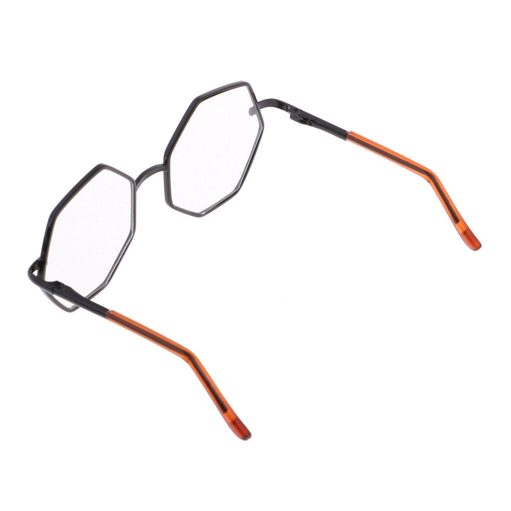Fashionable Hexagon Black Frame Eye Glasses Transparent Lens Glasses For 20-25cm
