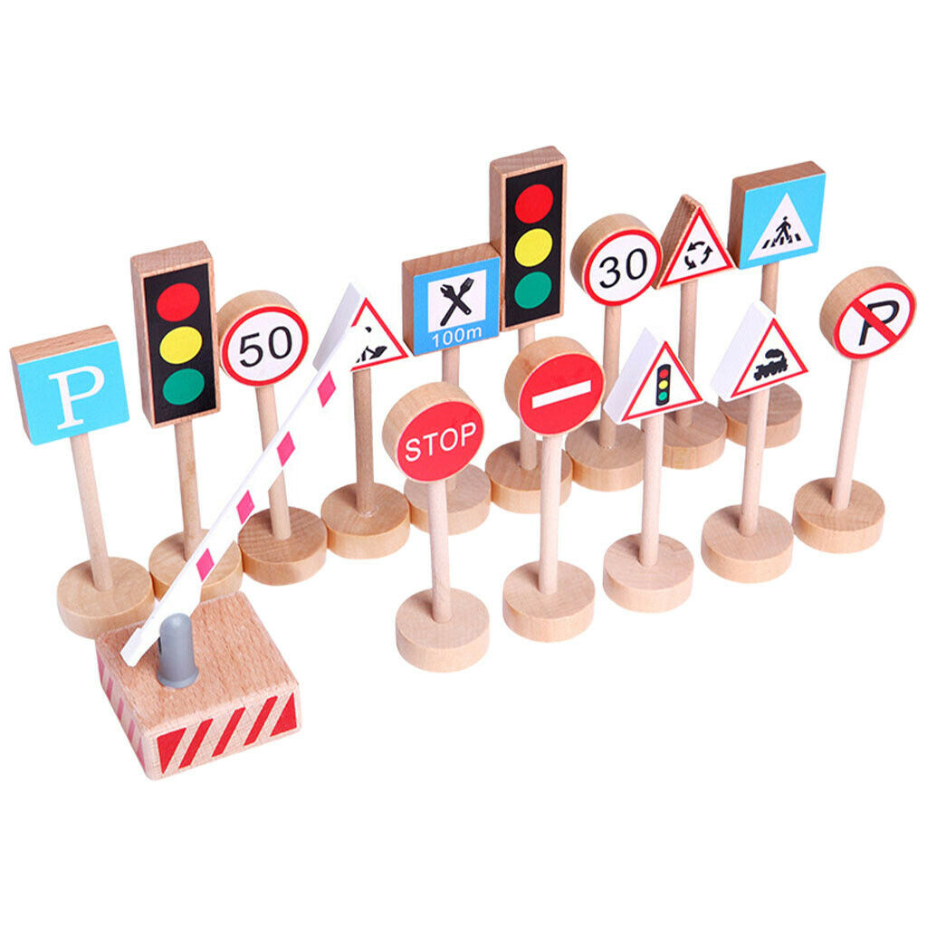 15/Set Wooden Crosswalk Road Sign Safety Learning Montessori Early Education