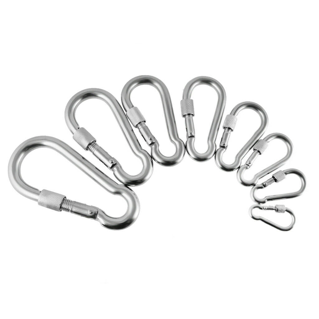2x Stainless Steel Carabiner Spring Snap Hook Eyelet & Screw Lock 8cm / 3.1in
