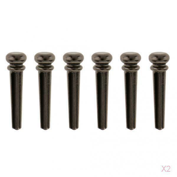 2x 6 Pieces Guitar Bridge Pin Peg Nail Metal End Pins for Repair Parts Black