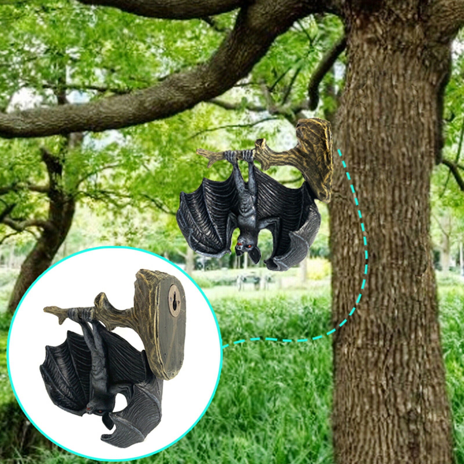 Art Outdoor Garden Bat Statue Tree Trunk Ornament Indoor Wall Hanger Decor