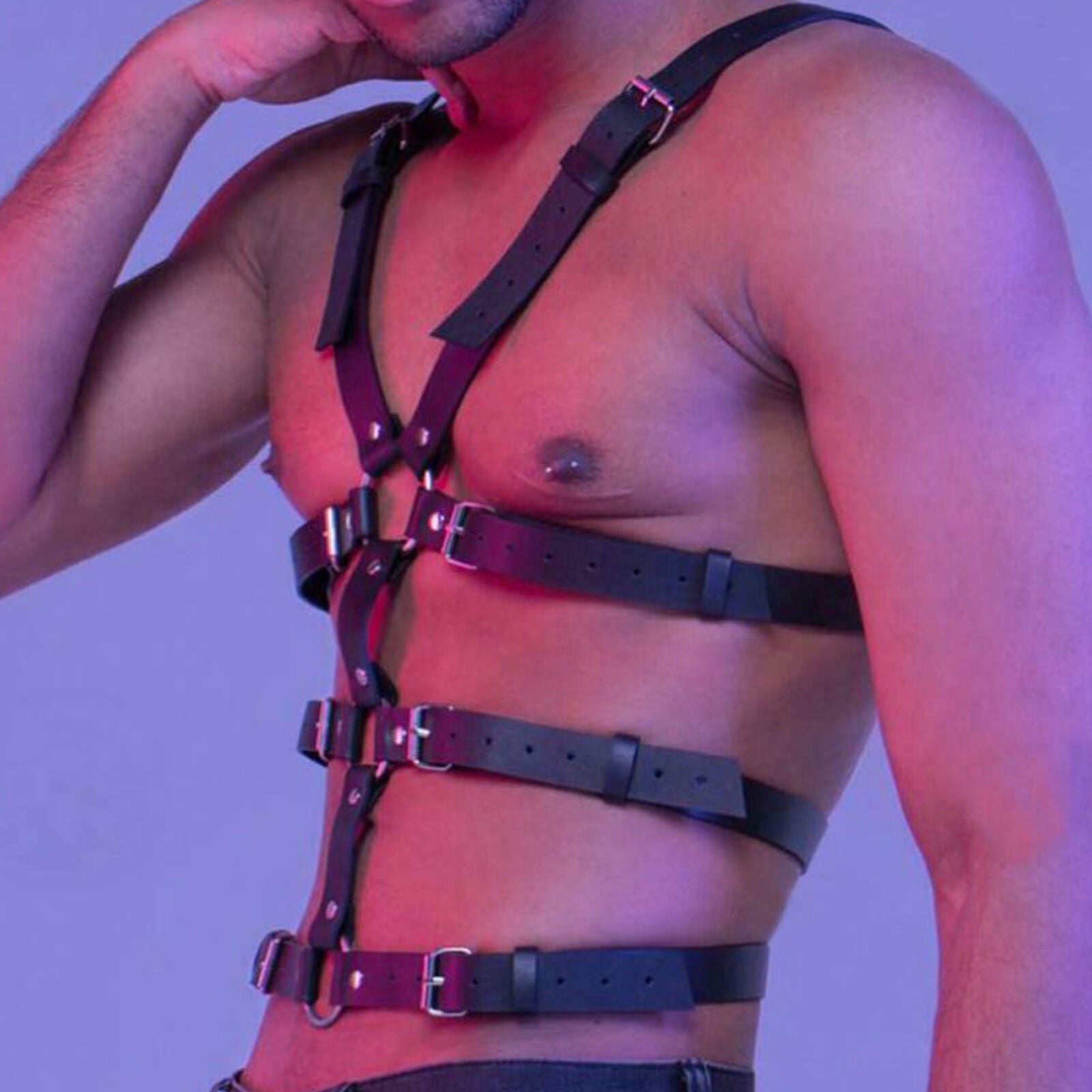 Man Leather Body Chest Neck Harness Belt Chain Strap Corset Leather Shoulder