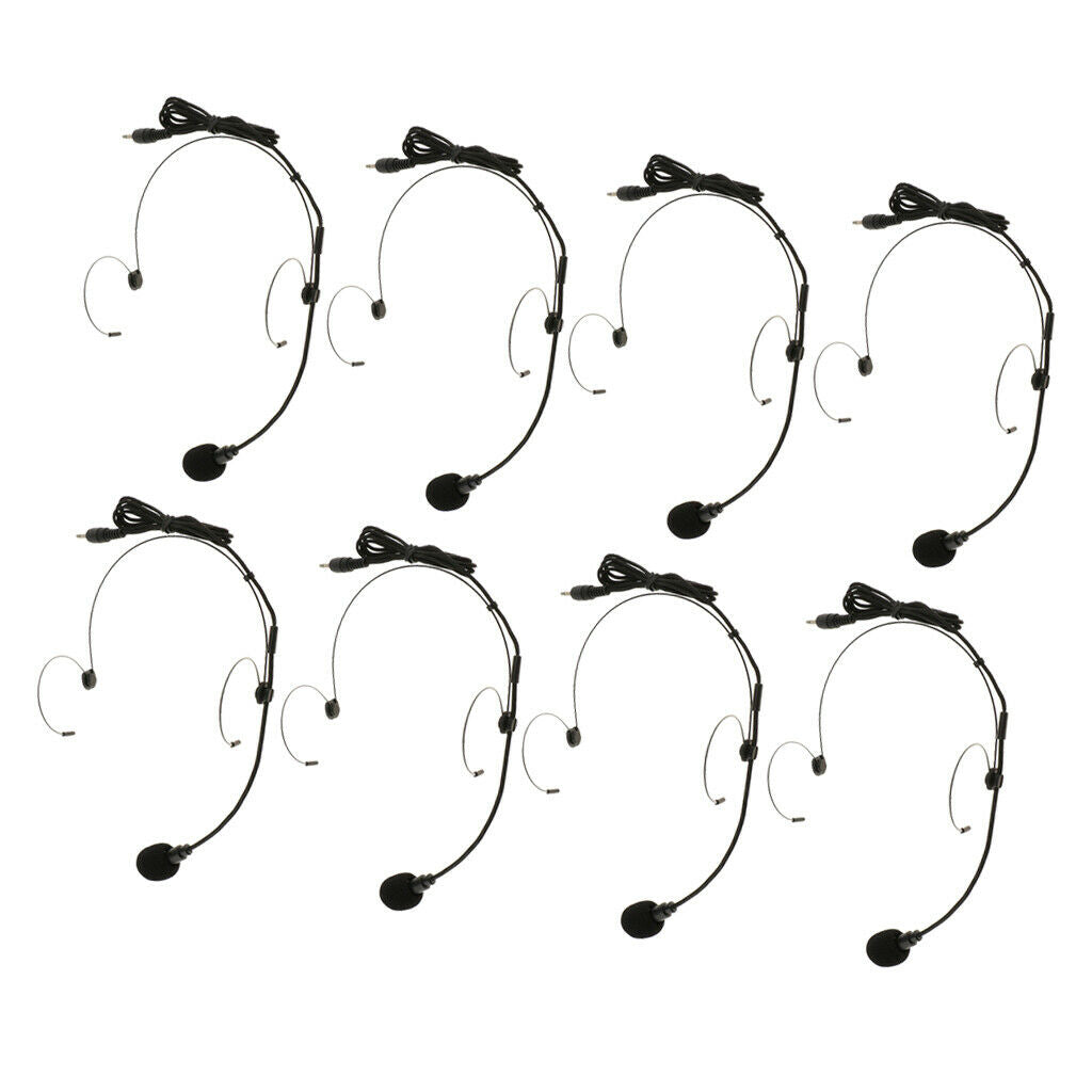 8x Foldable Head-mounted Dual Hook Wired Headset Headworn Microphone Black