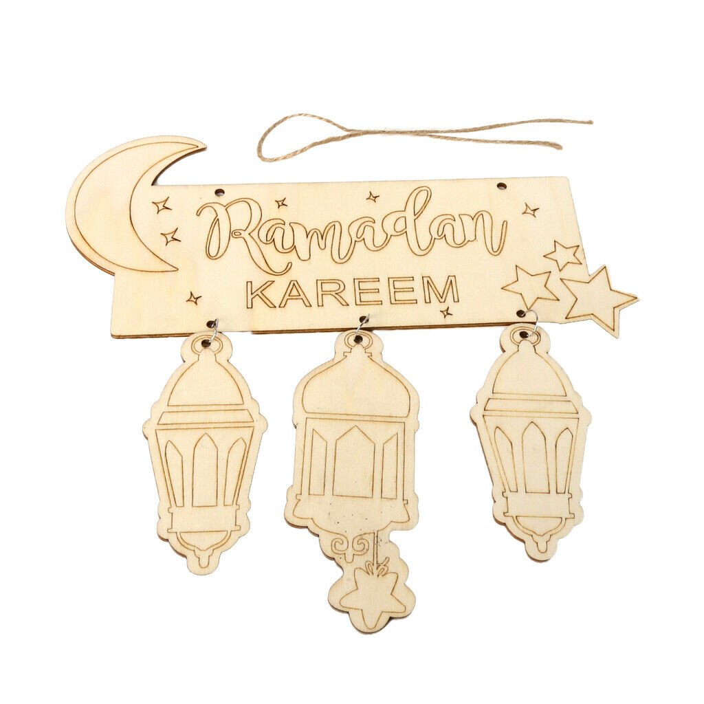 Natural Wood Plaque Hanging Eid Mubarak Islamic Eid Party Decor