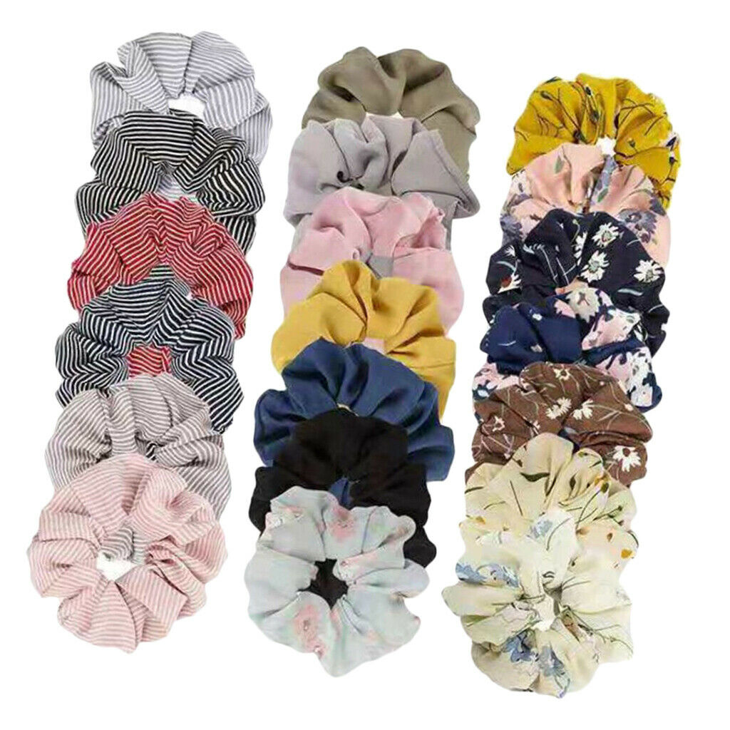 20pack Women Floral Hair Scrunchies Mixed Color Rubber Hair Band Hair Ties