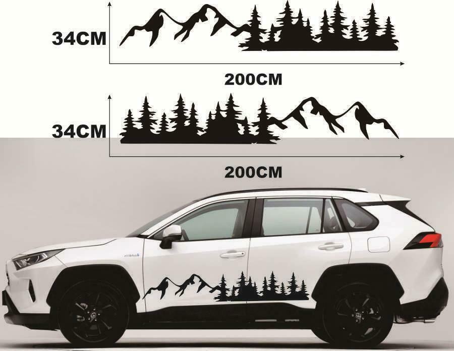 2x Car Body Stickers Black Forest Mountain Graphic Style 118'' Ã— 13'' Universal