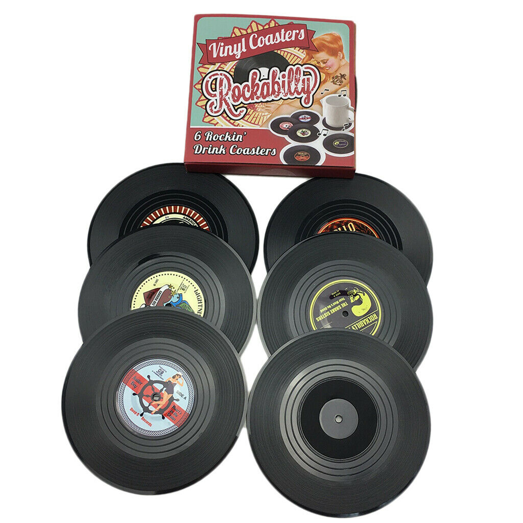 Retro 6pcs Cup Mat Pad Anti-skid Coasters Placemat 10.5cm in Dia Black