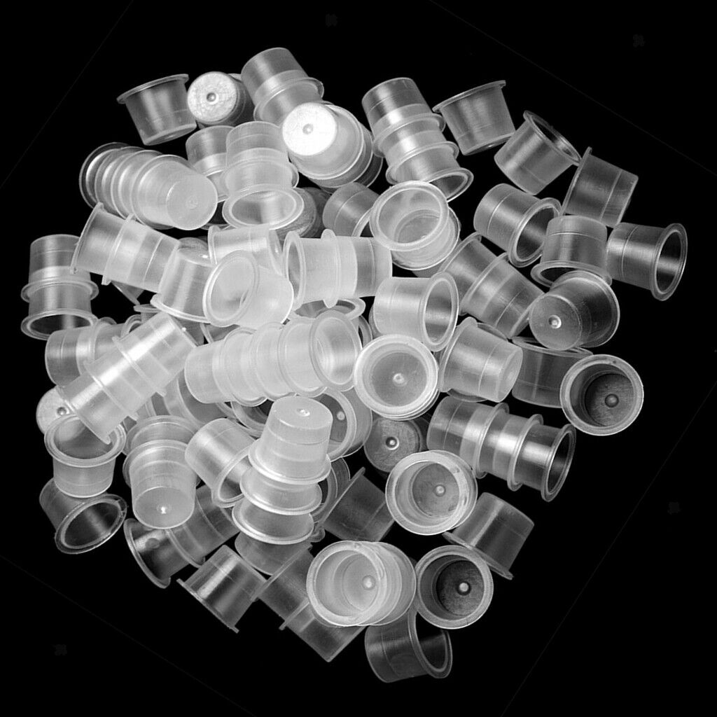 100 pcs Disposable Plastic Tattoo Cup Pot Pigment Ink Holder Tattoo Tools S