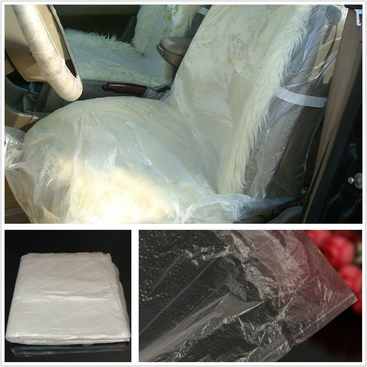 New  Universal 100PCS Car Auto Clear Disposable Plastic Seat Films Cover Covers