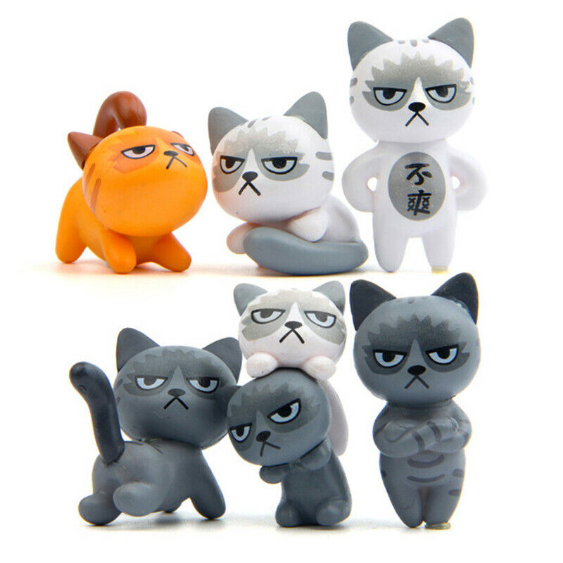 6/lot Angry Action Figures Unhappy Kitty Small Statue Crafts Ornament Miniatu FT