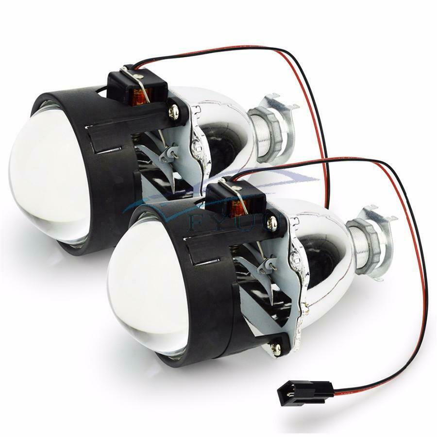 Pair Chrome 2.5'' LHD Car Mini HID Bi-xenon Projector Clear Lens Kit + 2x Shroud