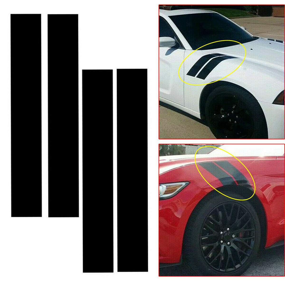 4 Pieces Universal Vehicle Black Anti-UV Hood Fender Hash Mark Stripe Stickers