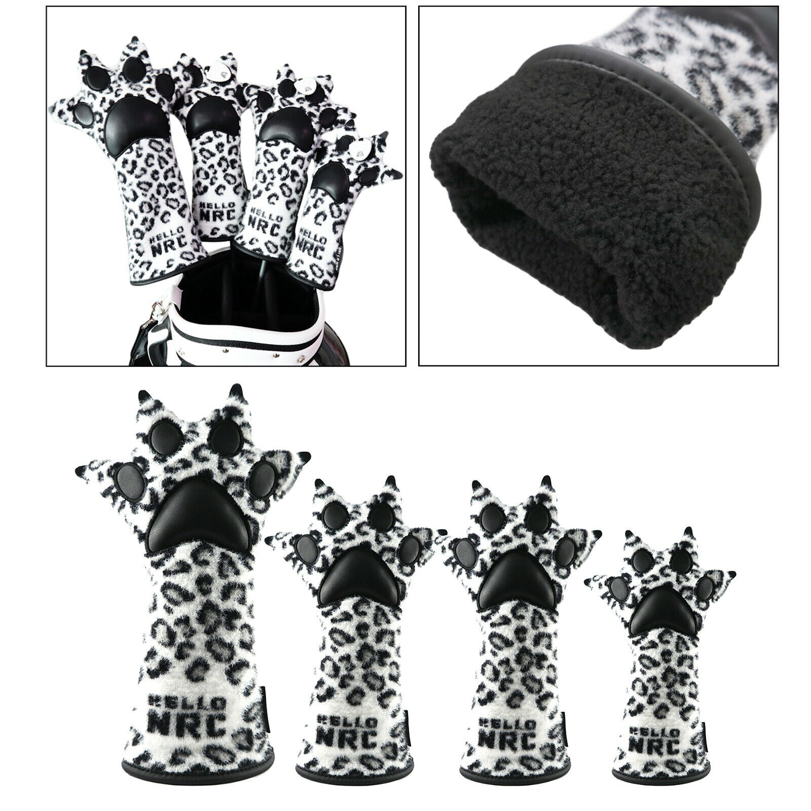 4Pcs Cute Golf Wood Head Cover Leopard Pawl Headcover Guard Driver Covers