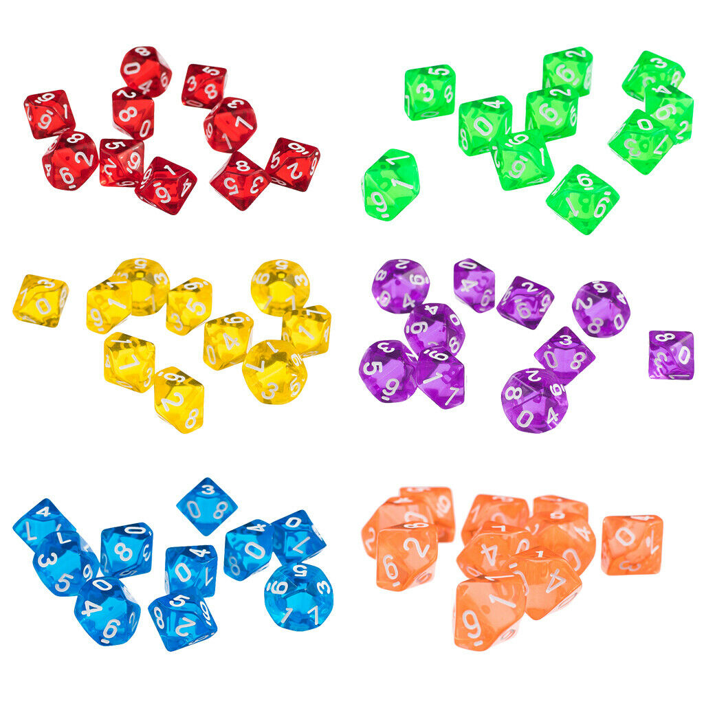 60 Packs Multi Sided Dice 10-Die for Board Game TRPG Roleplaying Casino Fun