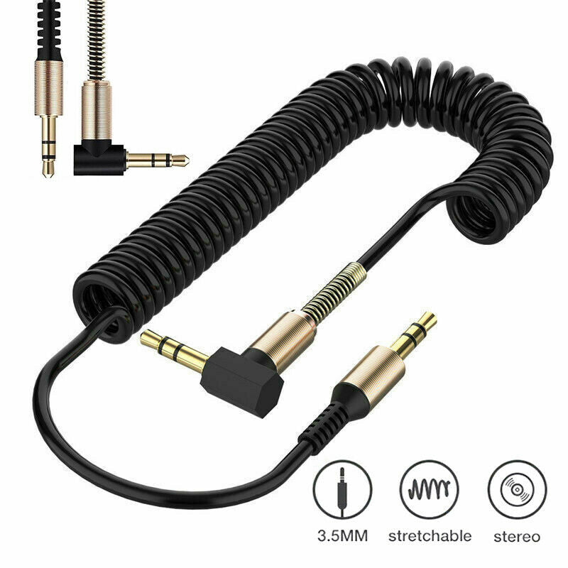 3.5mm Aux Cable Cord Coiled Male Jack Stereo Audio Adapter for Car PC Headphone