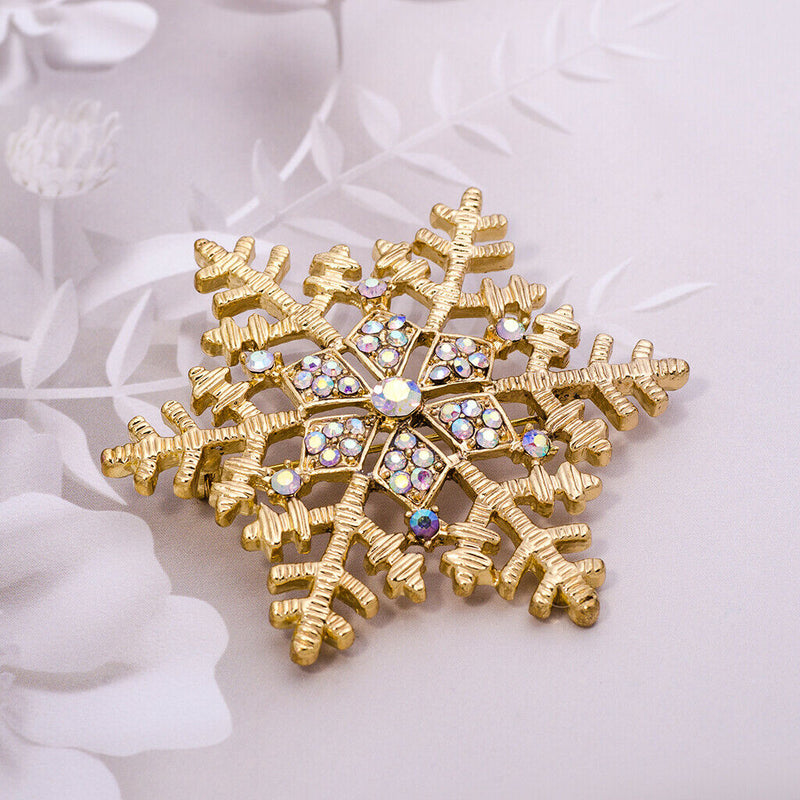 Fashion Brooch Pin Golden Snowflake Winter Snow Theme Ladies Brooch Pin Gift