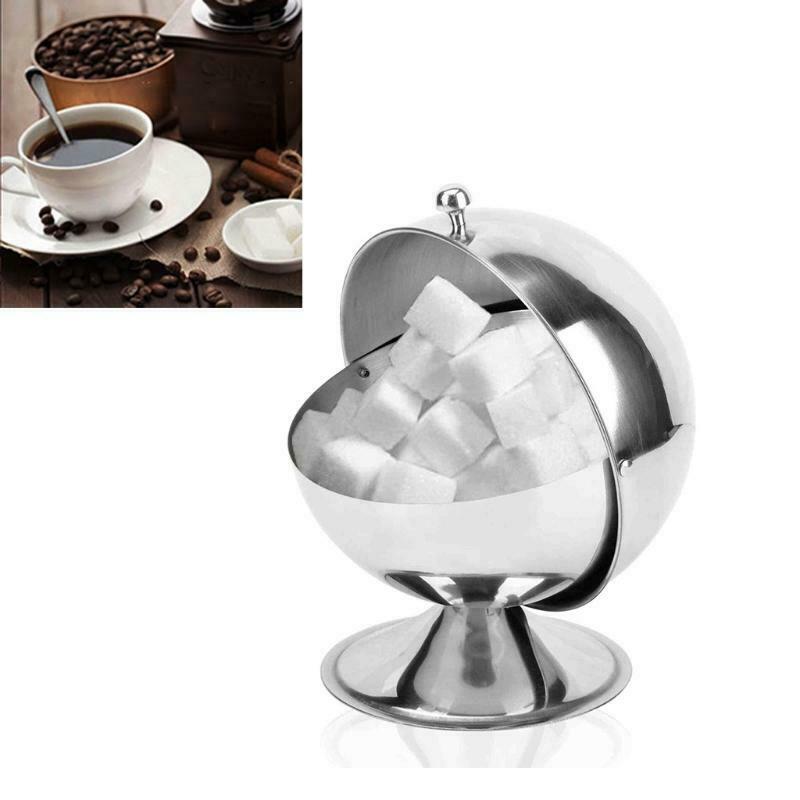 Creative Storage Sugar Bowl with Roll Top Stainless Steel Spherical Sugar Jar