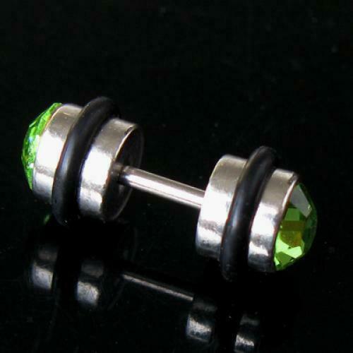 1 Pair Stainless Steel Mens Earrings Ear Stud w/ Green Crystal Christmas Gift