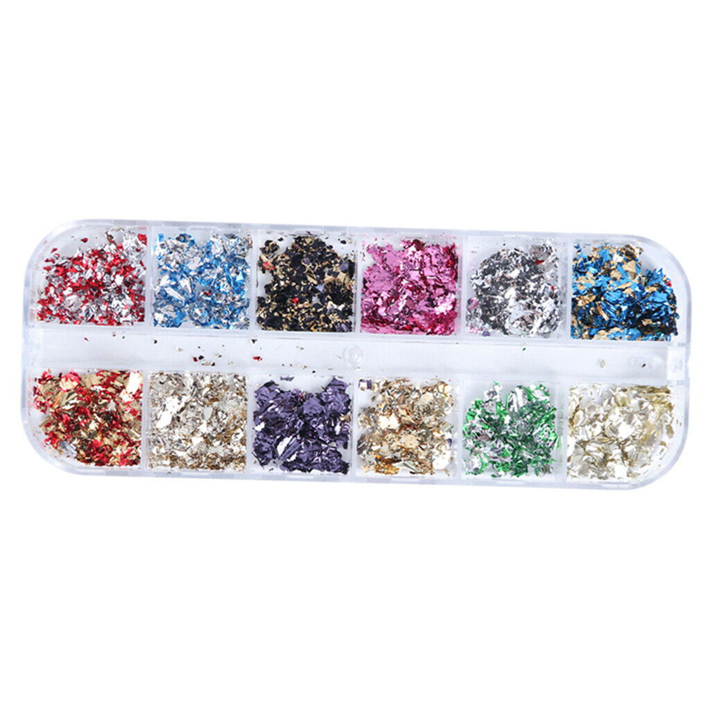 12Color Nail Paillettes Iridescent Foil Tinsel Flakes Nails Art Supplies Decals