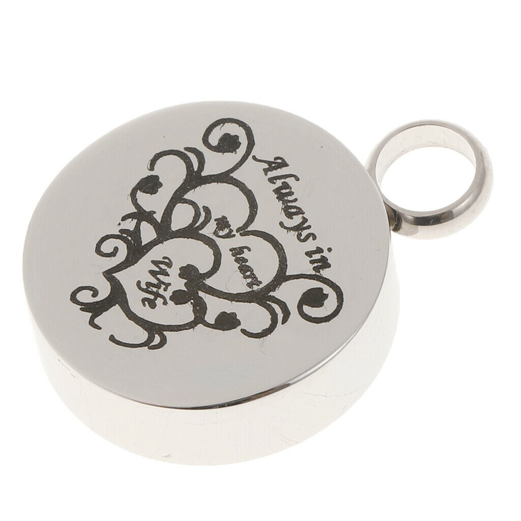 Stainless Steel Round Memorial Keepsake Always in My Heart Pendant Wife