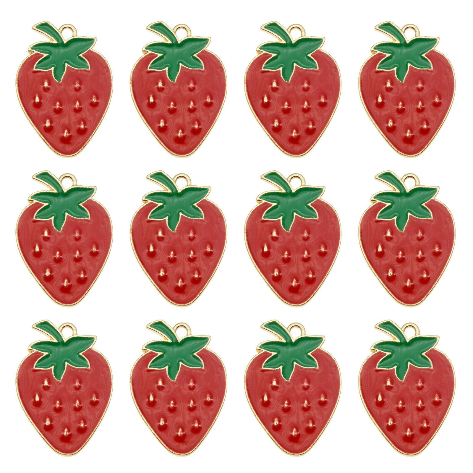 Wholesale Enamel Alloy Red Strawberry Fruit Pendant Charms DIY Findings 12pcs