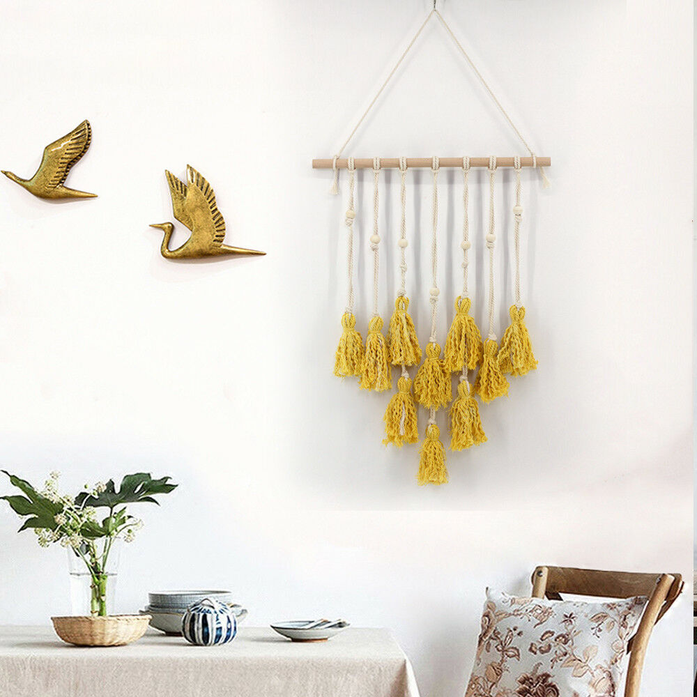Yellow Macrame Wall Hanging Tapestry Woven Bohemian Art Backdrop Wedding Party