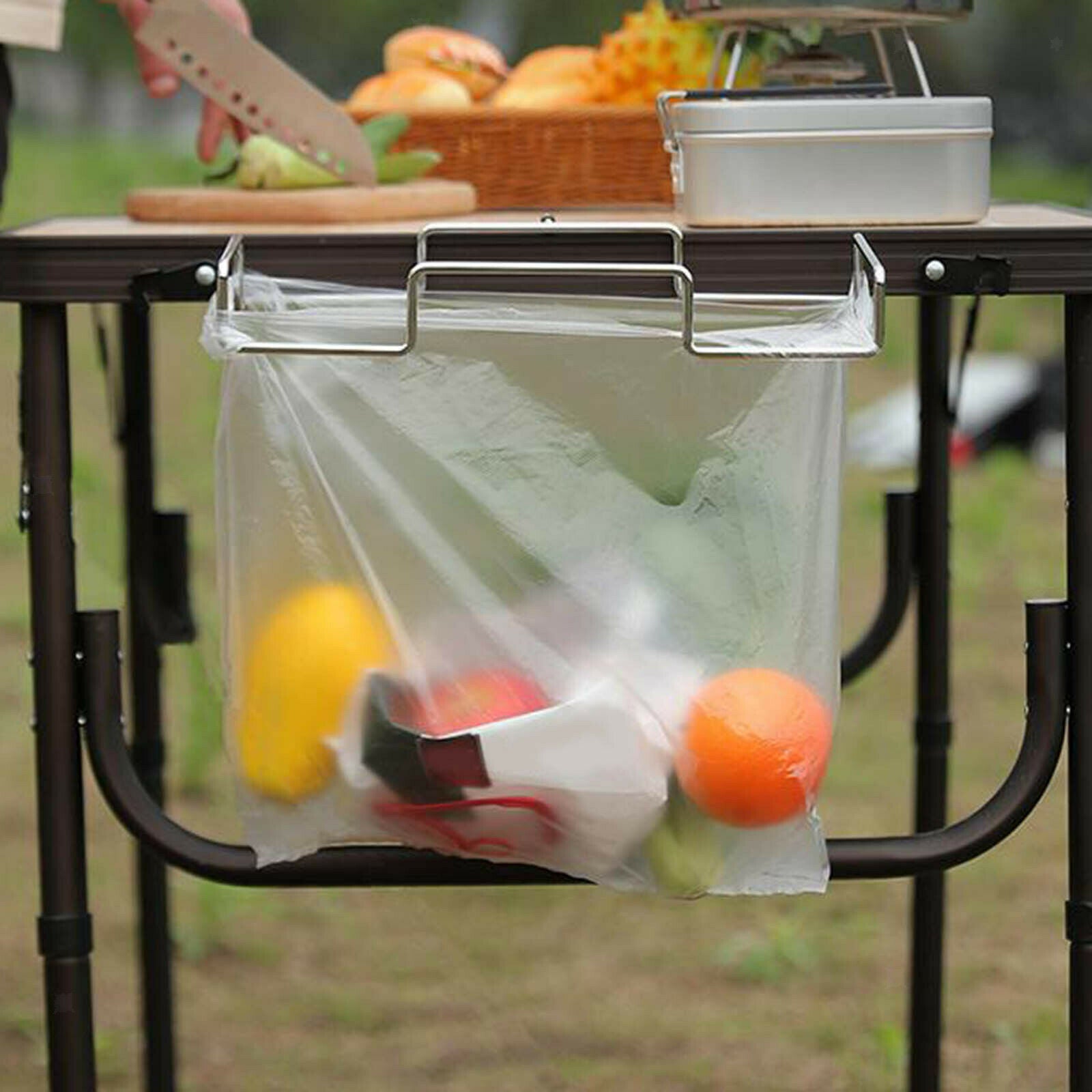 Trash Bag Holder Rubbish Bag Hanging Rack Kitchen Camping Desk Frame Hanger