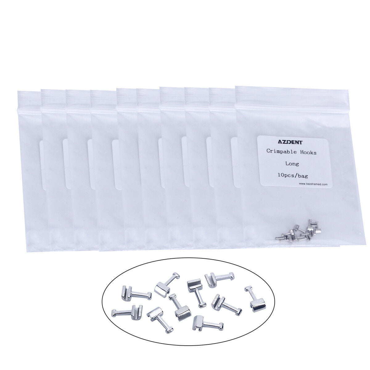 100 Packs AZDENT Dental Orthodontic Crimpable Hook Long Type 10pcs/Pack