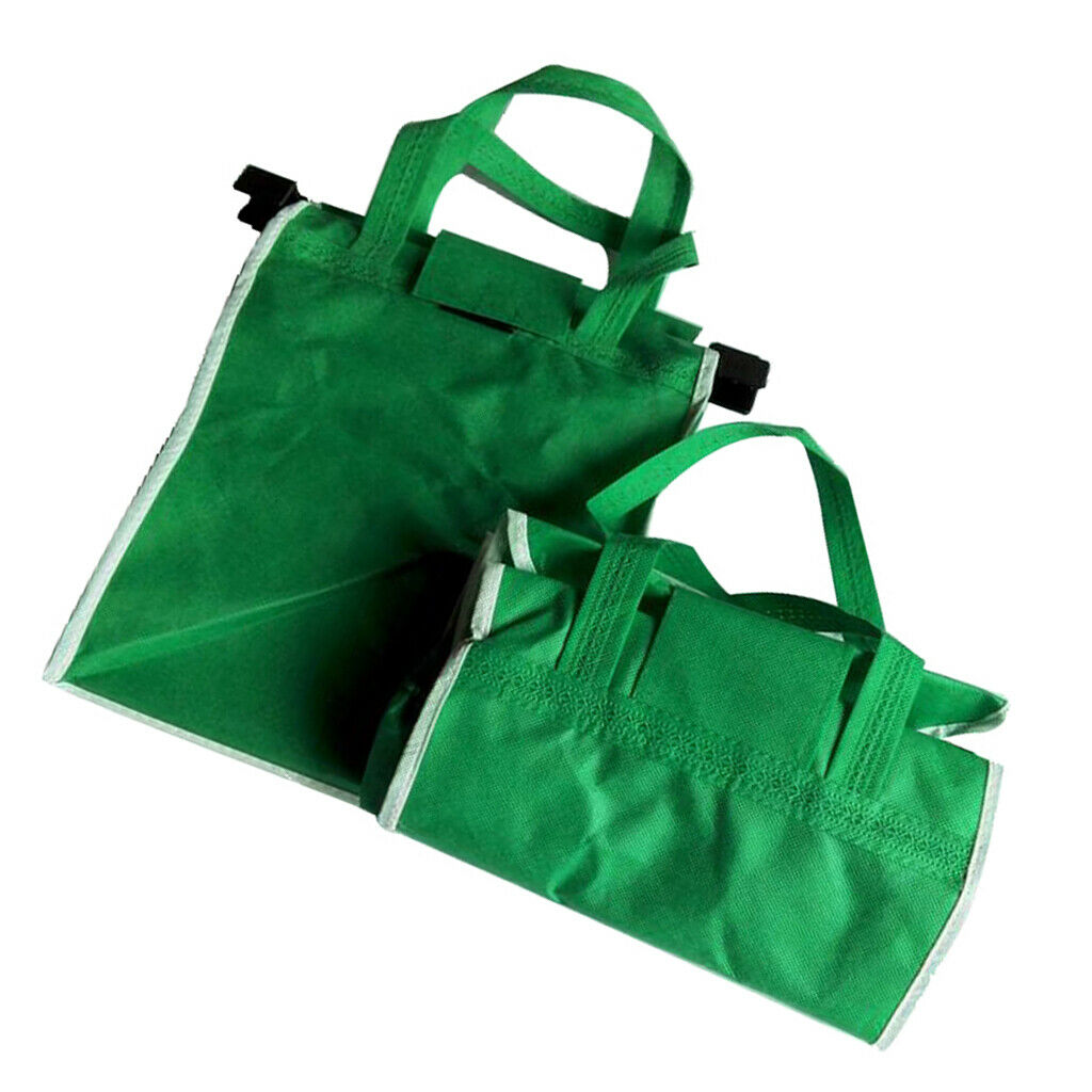 2Pcs Foldable Reusable Supermaket Shopping Cart Grab Bags with Clips